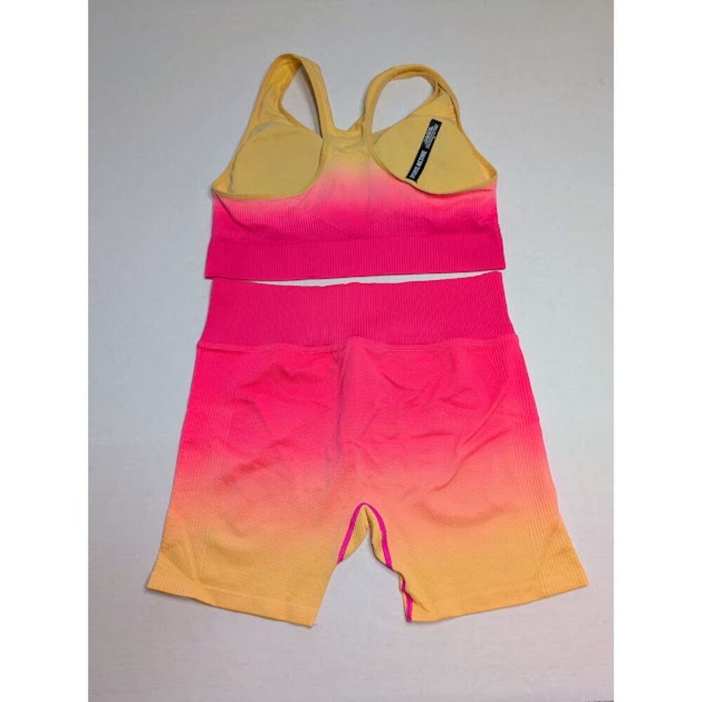 Victoria's Secret Pink Active XL Neon Princess x Peach Sports Bra & Bike Shorts - Picture 3 of 5